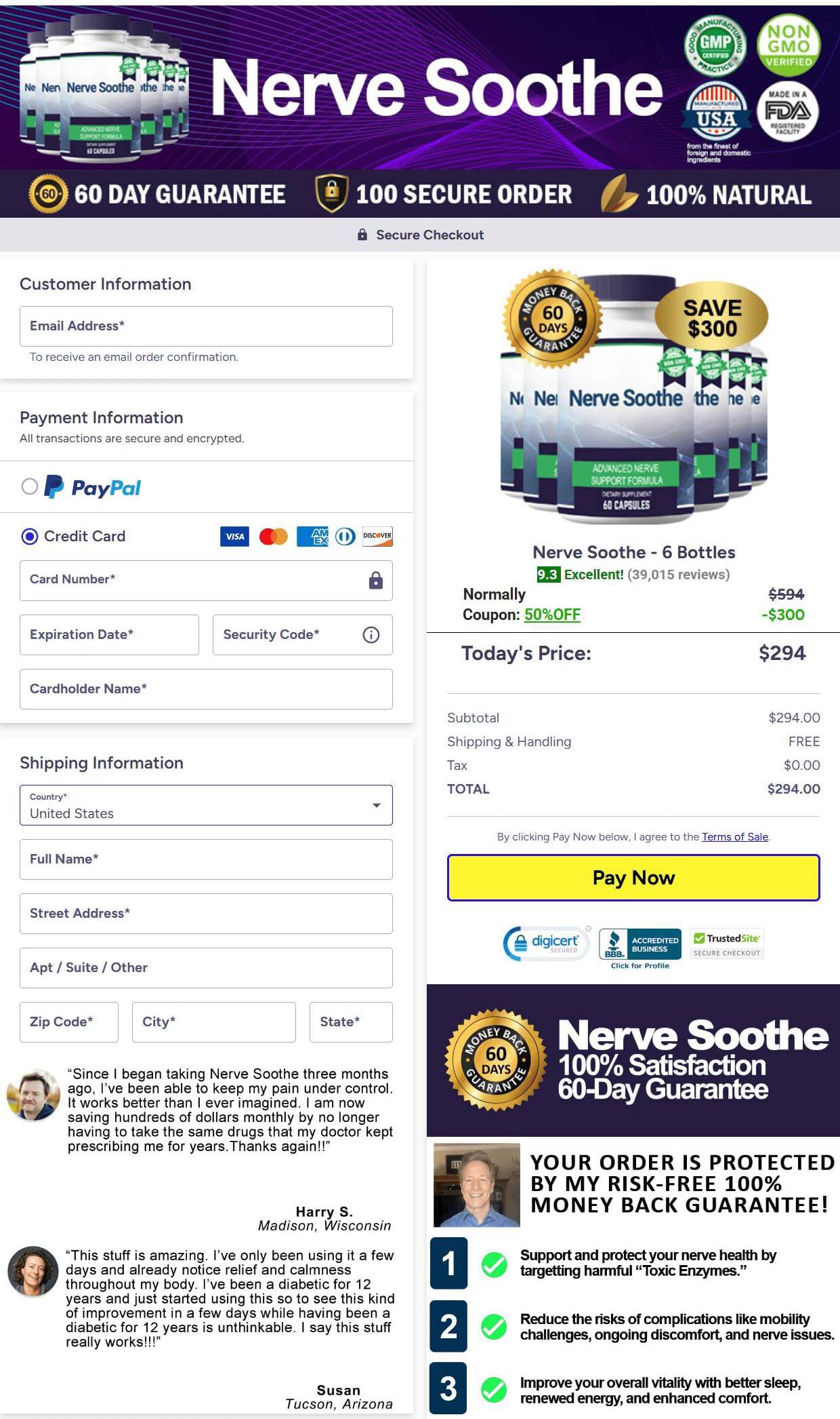 Nerve Soothe checkout page